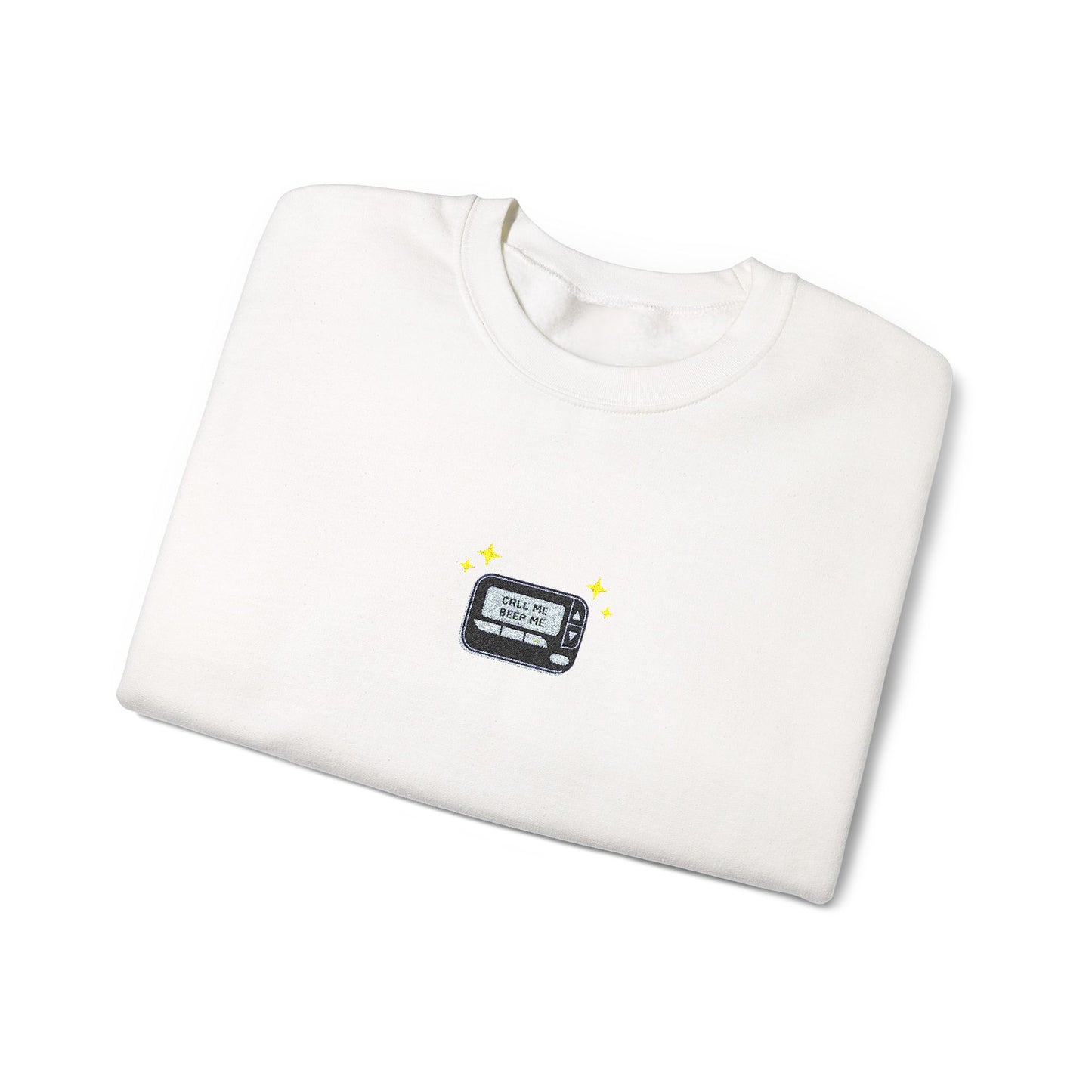 Call Me Beep Me Pager Embroidered Crewneck Sweatshirt