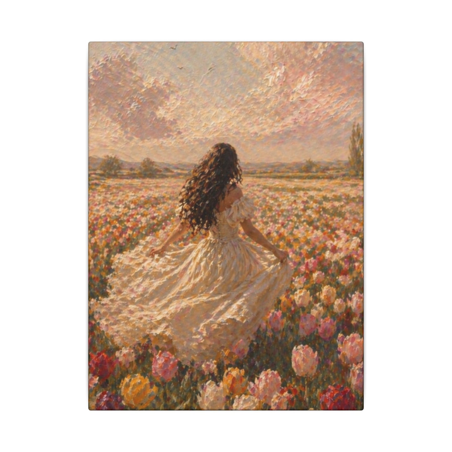 Spring Meadow Canvas Print - Woman in Lavender Field Matte Stretched Wall Art