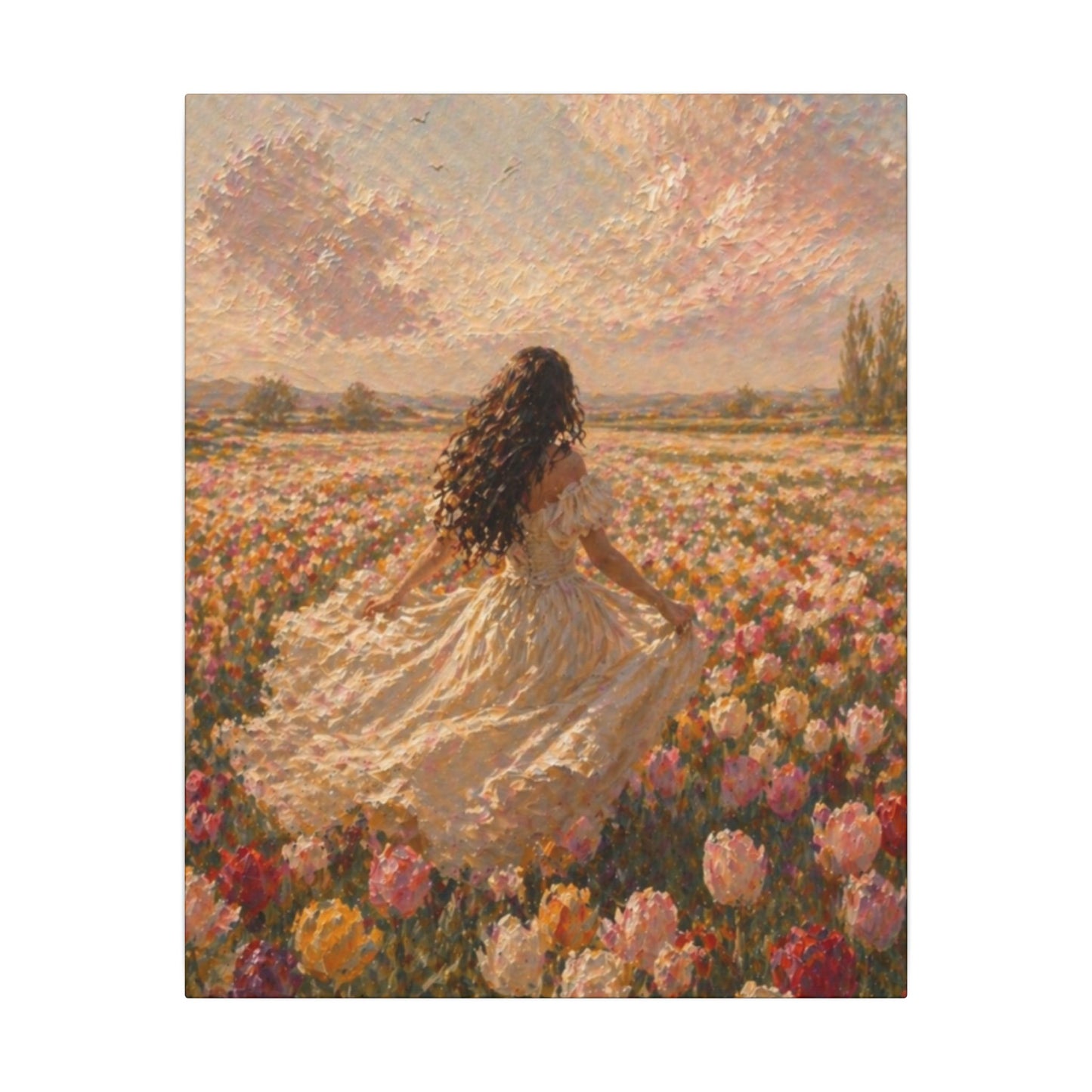 Spring Meadow Canvas Print - Woman in Lavender Field Matte Stretched Wall Art
