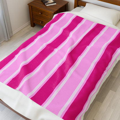 Think Pink Striped Velveteen Plush Blanket