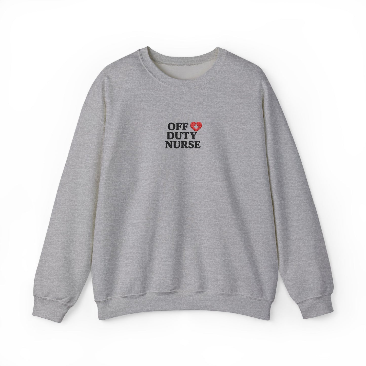 Off Duty Nurse Heart Embroidered Crewneck Sweatshirt
