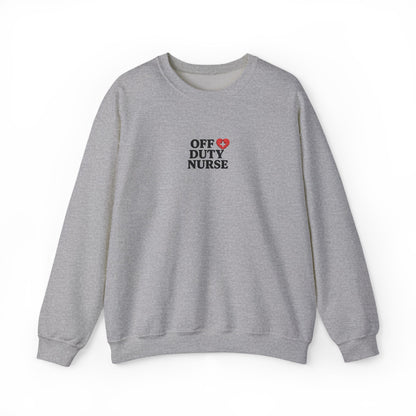 Off Duty Nurse Heart Embroidered Crewneck Sweatshirt