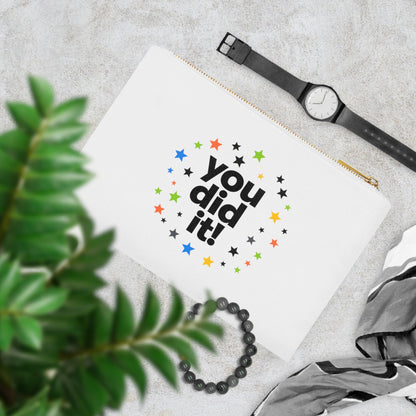 You Did It! Cosmetic Bag — Celebration Makeup Pouch with Colorful Star Design