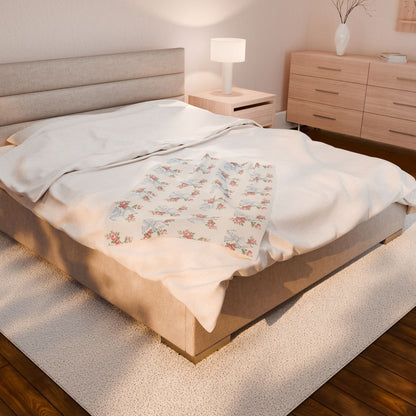 Rosa Beaux Blue Velveteen Plush Blanket