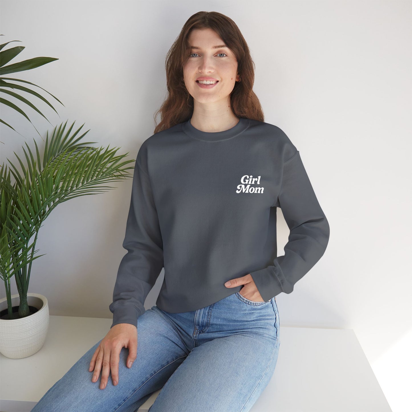 Girl Mom Retro Embroidered Crewneck Sweatshirt