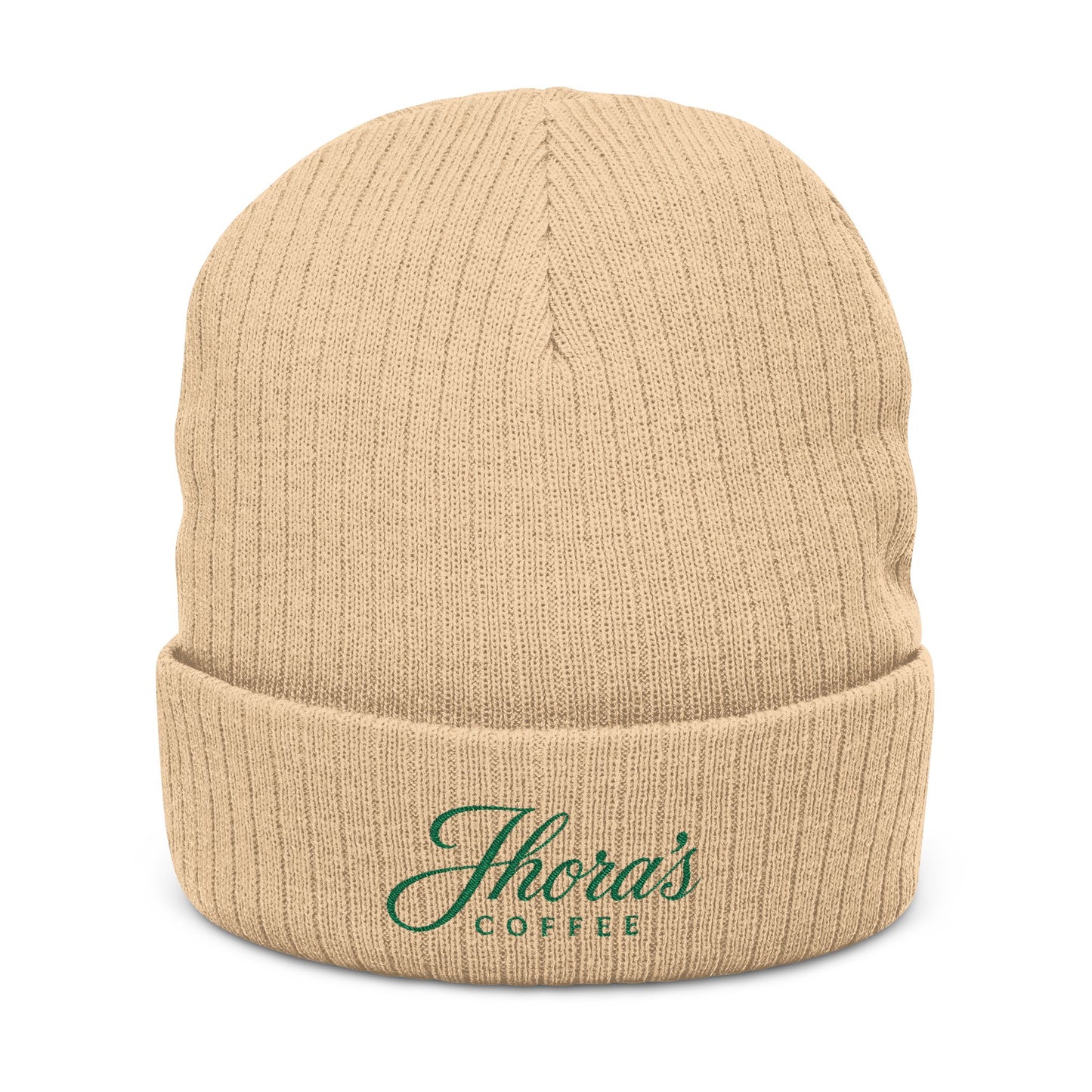 Jhora's Coffee Signature Embroidered Ribbed Beanie