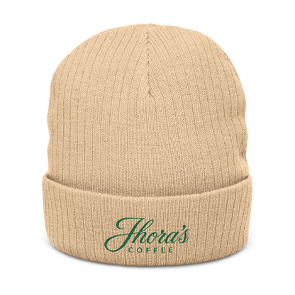 Jhora's Coffee Signature Embroidered Ribbed Beanie
