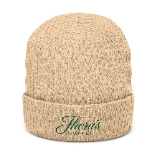 Jhora's Coffee Signature Embroidered Ribbed Beanie