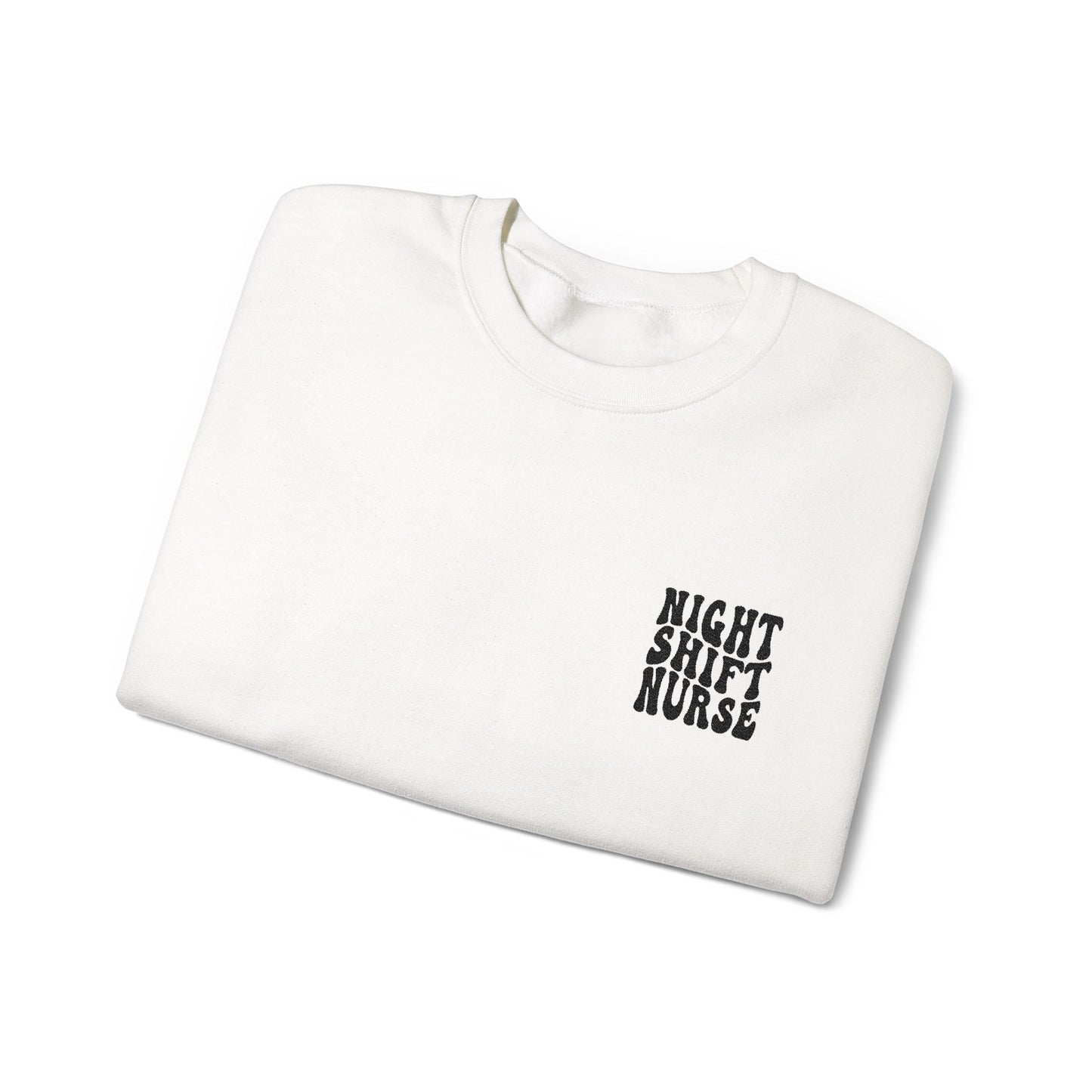 Night Shift Nurse Groovy Embroidered Crewneck Sweatshirt