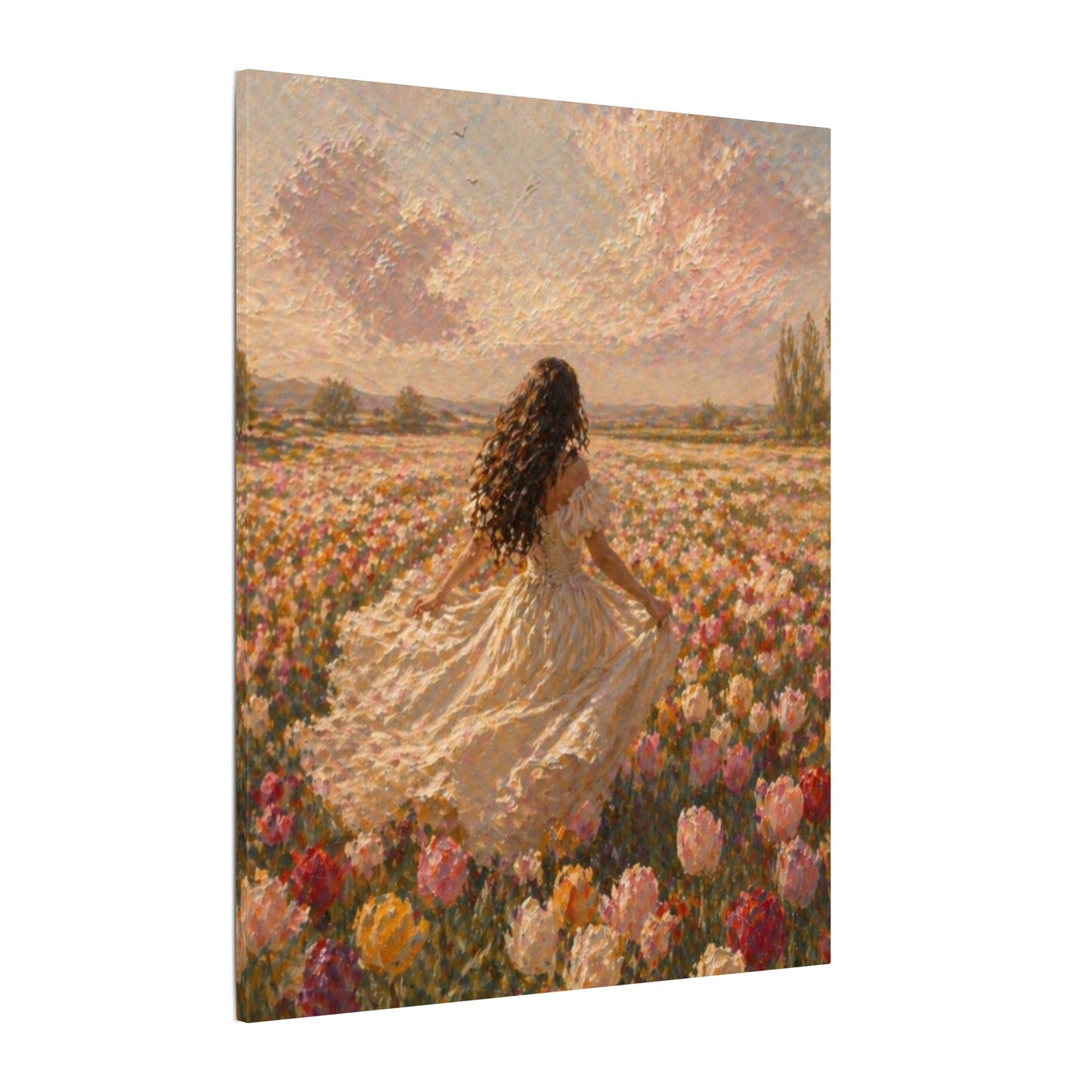 Spring Meadow Canvas Print - Woman in Lavender Field Matte Stretched Wall Art