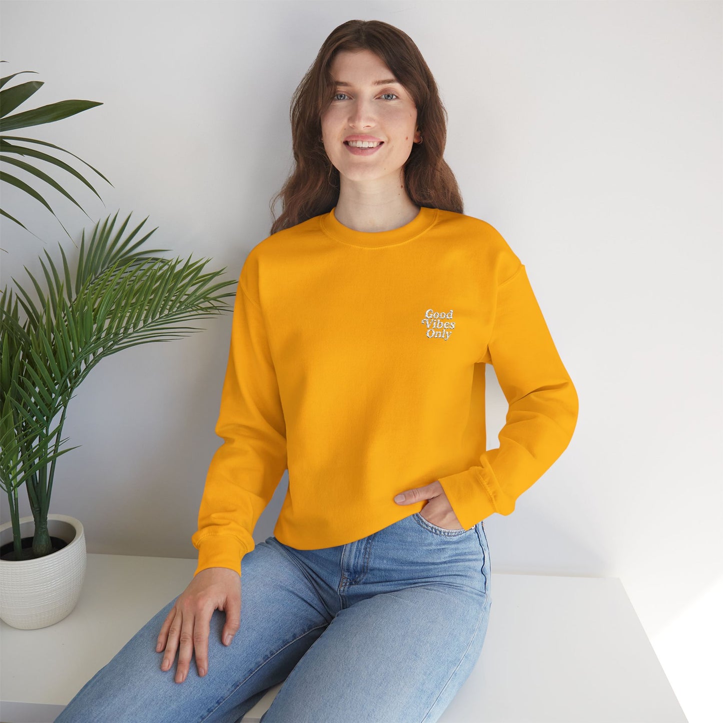 Good Vibes Only Retro Embroidered Crewneck Sweatshirt