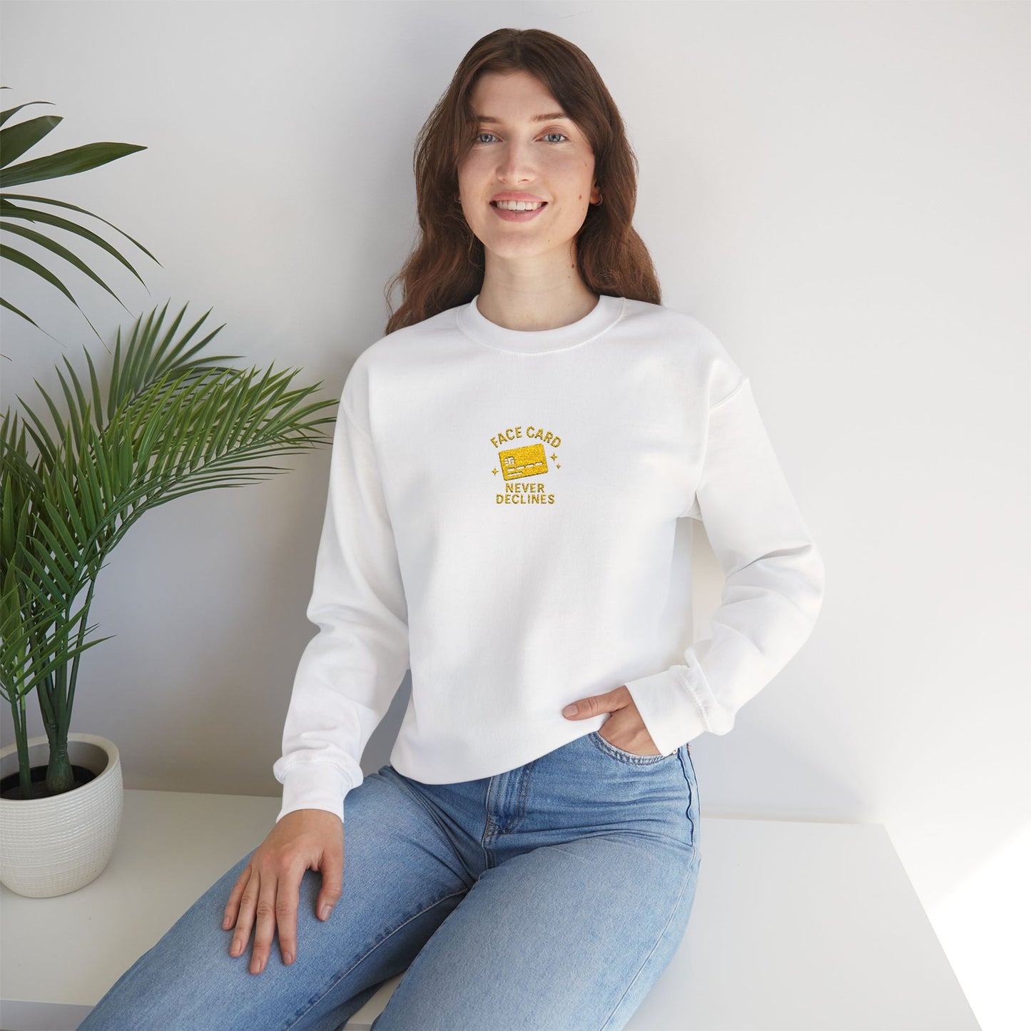 Face Card Never Declines Embroidered Crewneck Sweatshirt