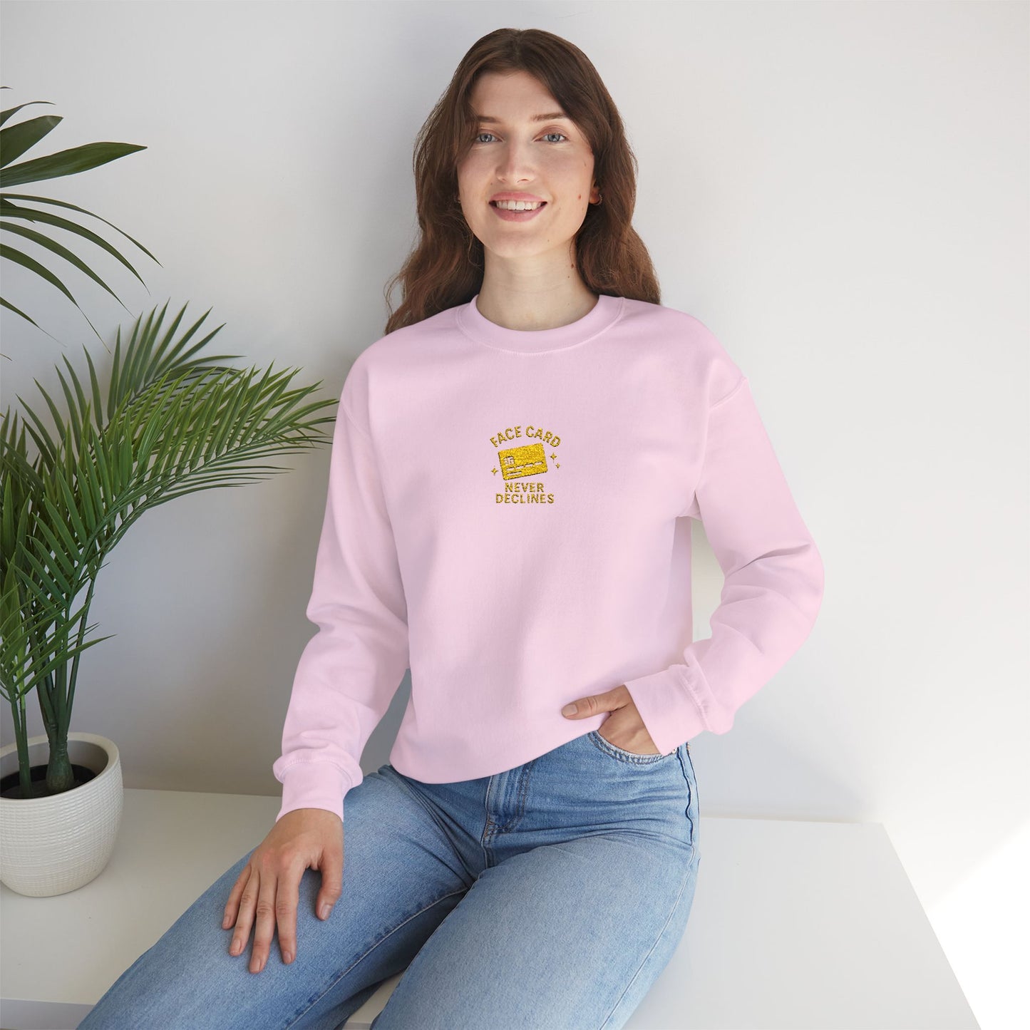 Face Card Never Declines Embroidered Crewneck Sweatshirt