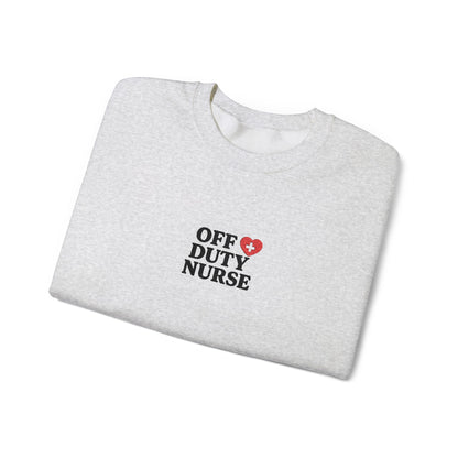 Off Duty Nurse Heart Embroidered Crewneck Sweatshirt
