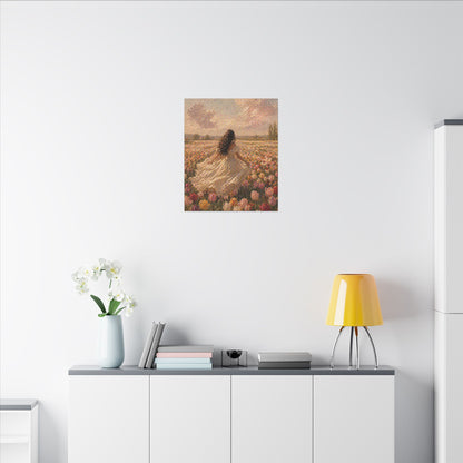 Spring Meadow Canvas Print - Woman in Lavender Field Matte Stretched Wall Art