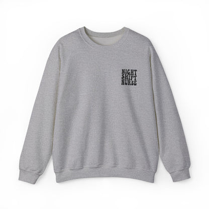Night Shift Nurse Groovy Embroidered Crewneck Sweatshirt