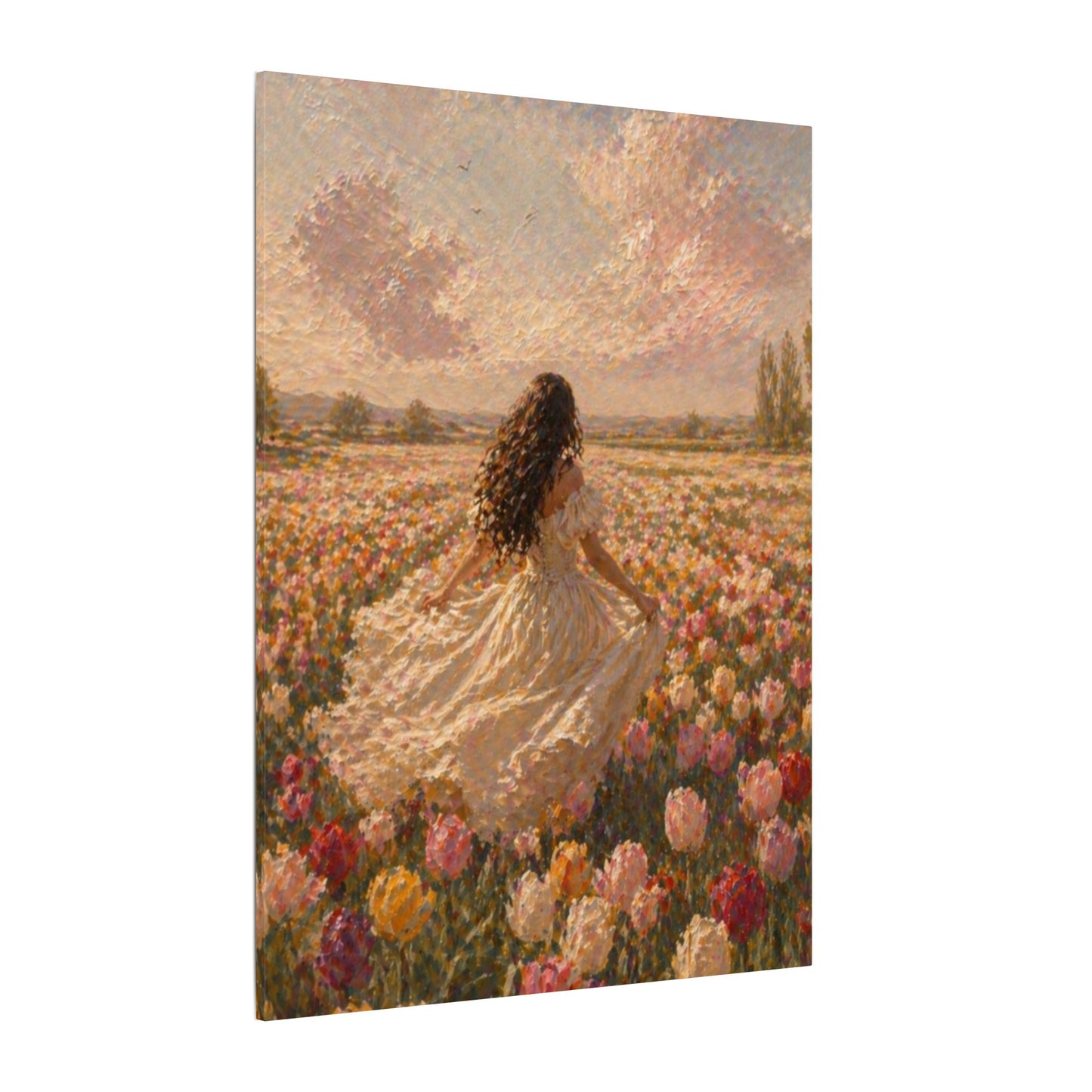 Spring Meadow Canvas Print - Woman in Lavender Field Matte Stretched Wall Art