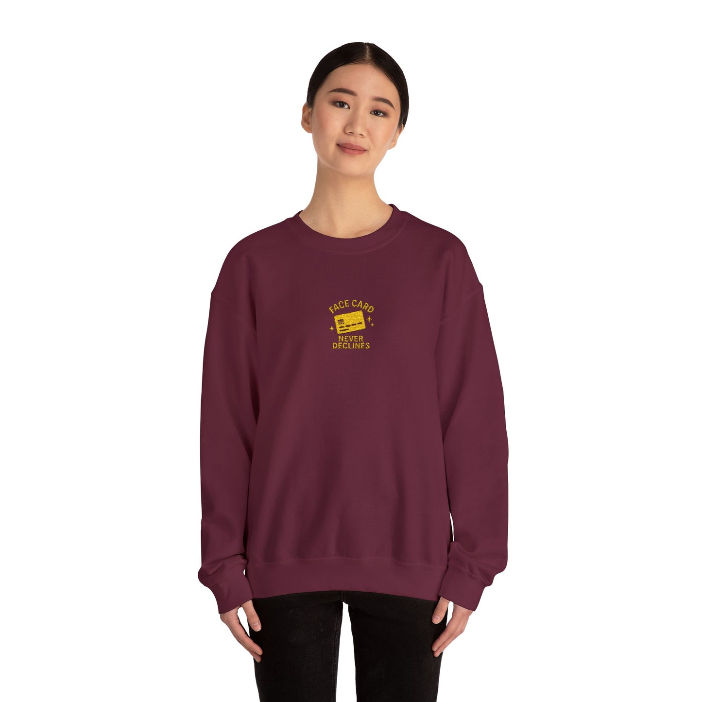 Face Card Never Declines Embroidered Crewneck Sweatshirt