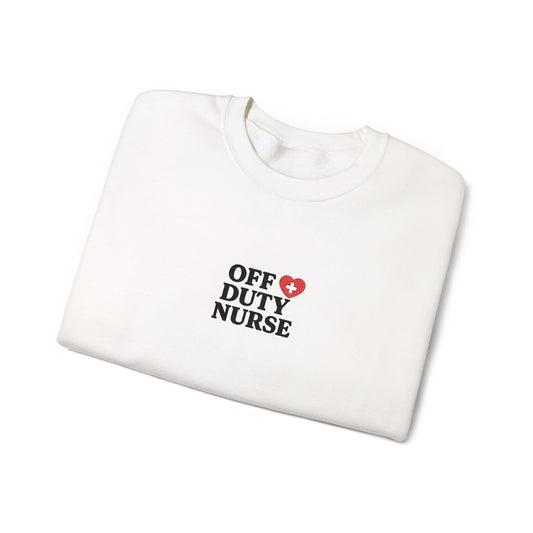 Off Duty Nurse Heart Embroidered Crewneck Sweatshirt