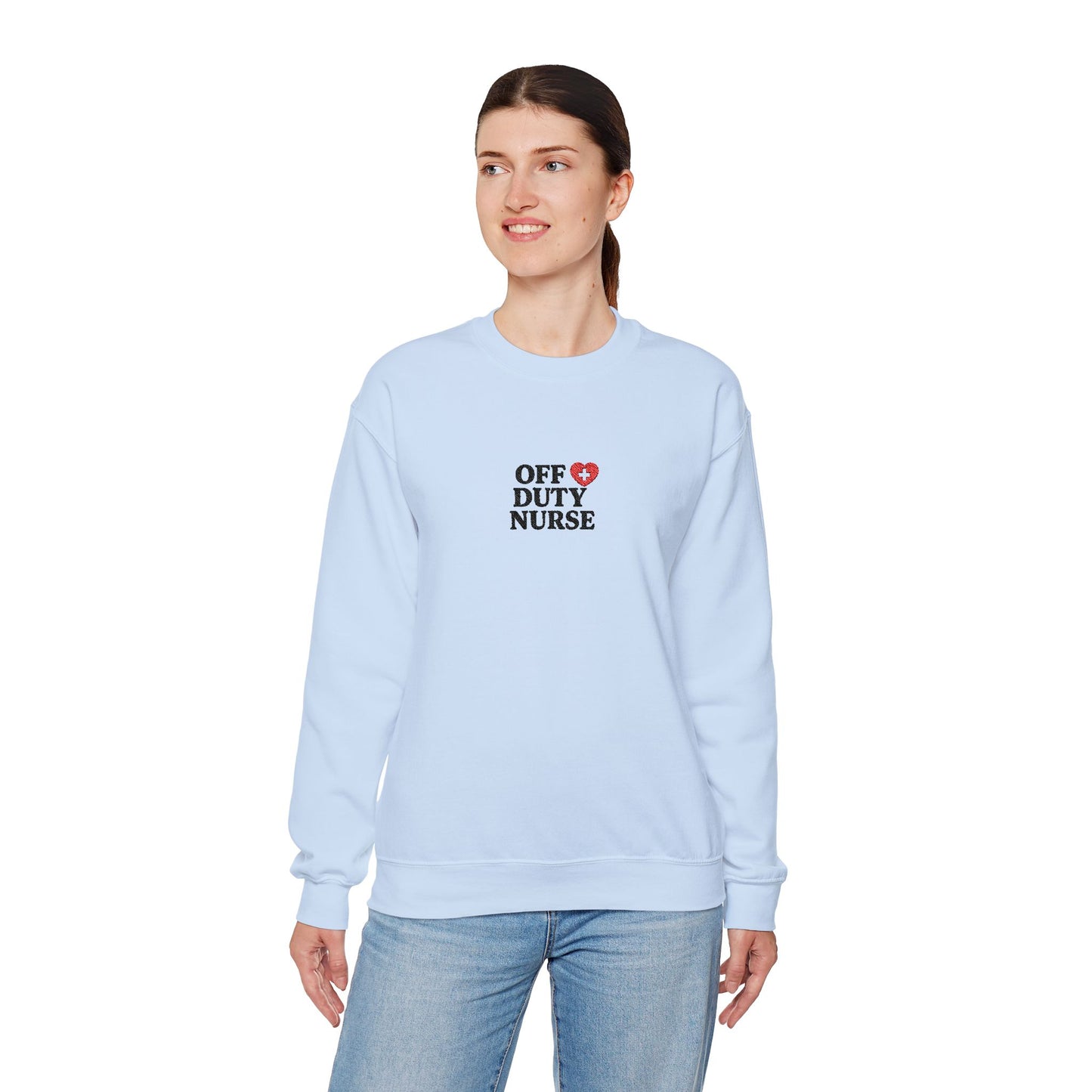 Off Duty Nurse Heart Embroidered Crewneck Sweatshirt