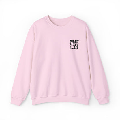 Night Shift Nurse Groovy Embroidered Crewneck Sweatshirt