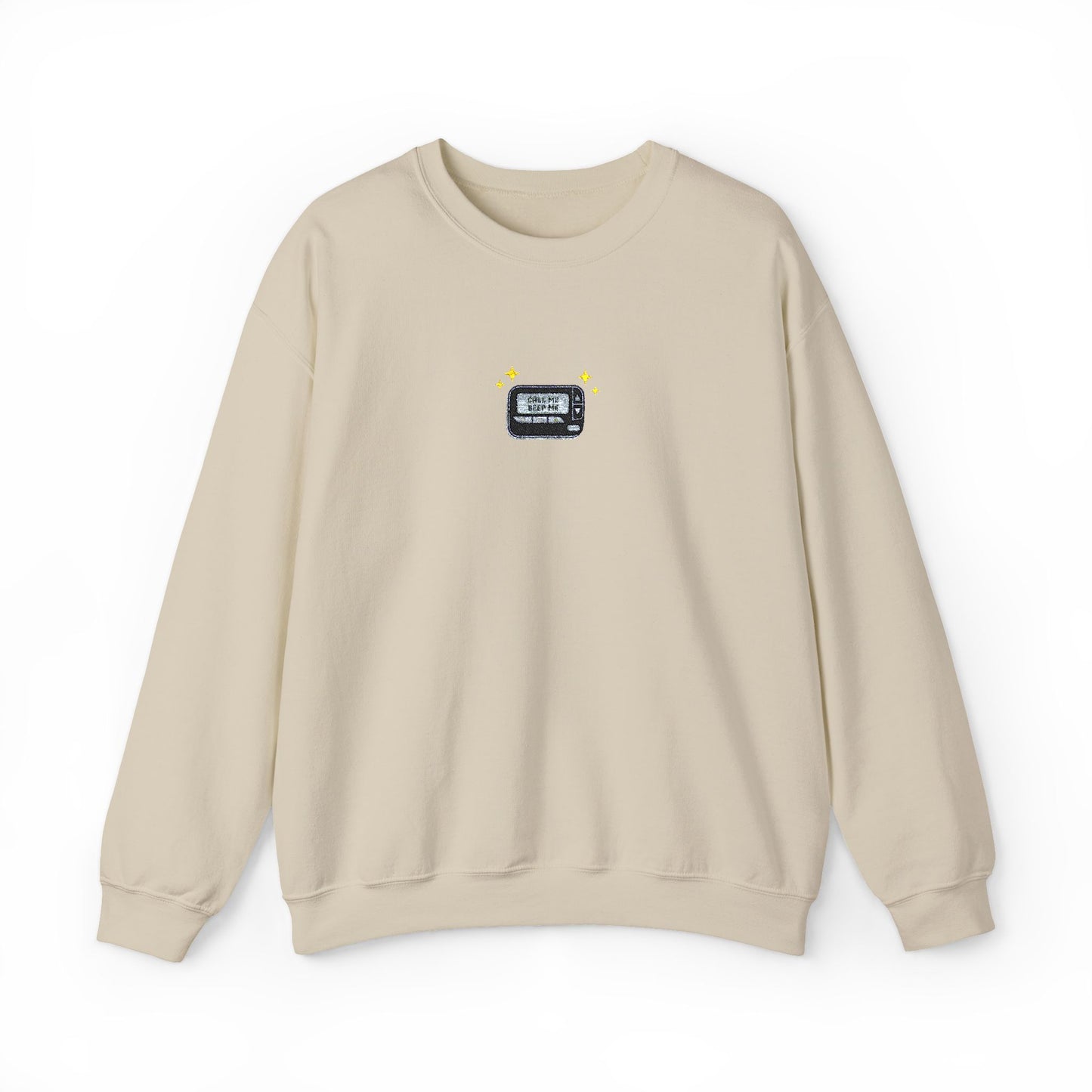 Call Me Beep Me Pager Embroidered Crewneck Sweatshirt