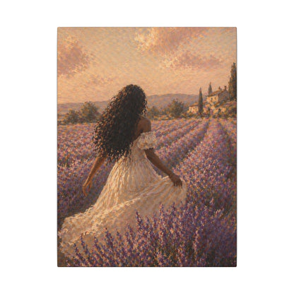 Lavender Field Canvas Print — Woman in Spring Meadow (Matte Stretched)