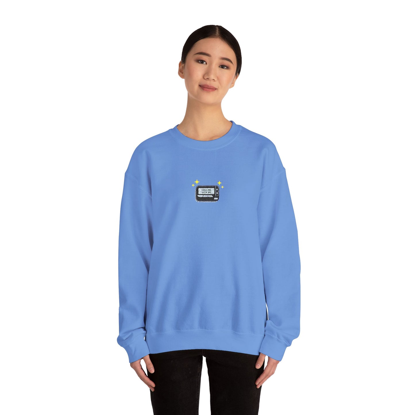 Call Me Beep Me Pager Embroidered Crewneck Sweatshirt
