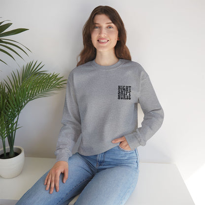 Night Shift Nurse Groovy Embroidered Crewneck Sweatshirt