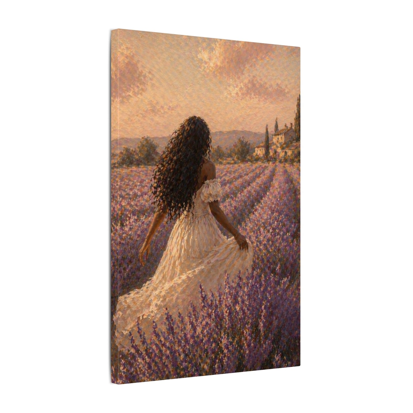 Lavender Field Canvas Print — Woman in Spring Meadow (Matte Stretched)