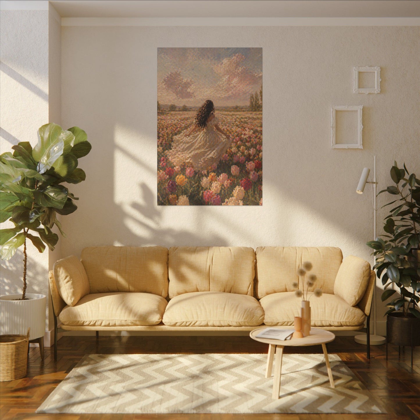 Spring Meadow Canvas Print - Woman in Lavender Field Matte Stretched Wall Art
