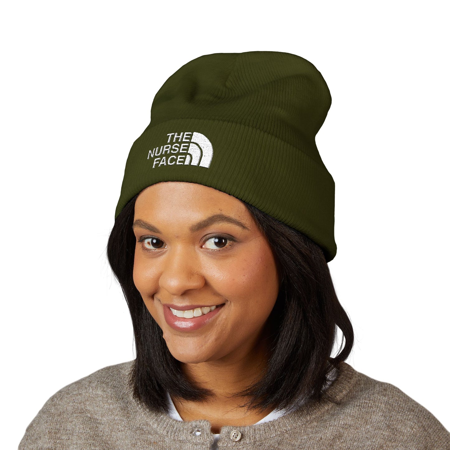 The Nurse Face Embroidered Classic Cuffed Beanie
