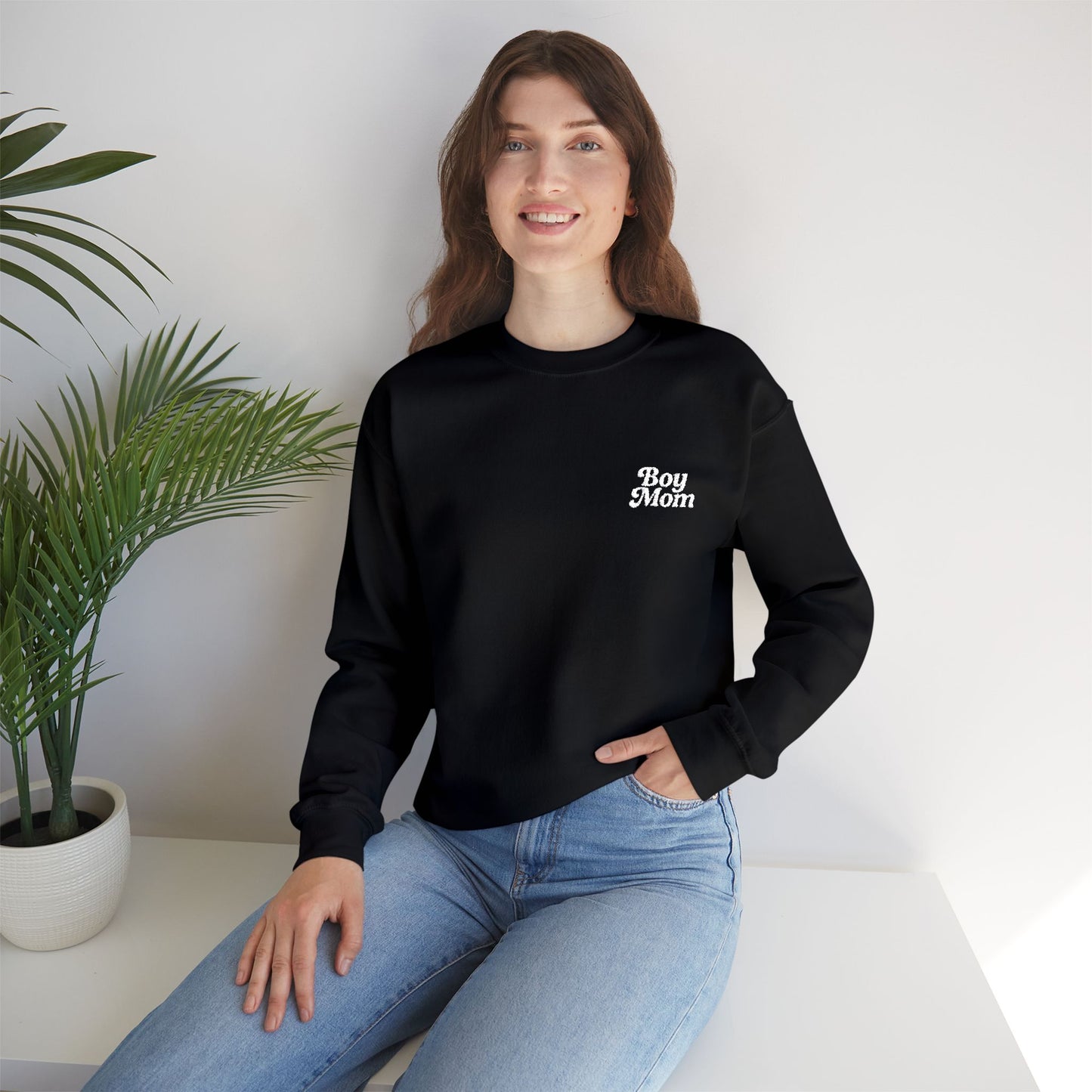 Boy Mom Retro Embroidered Crewneck Sweatshirt