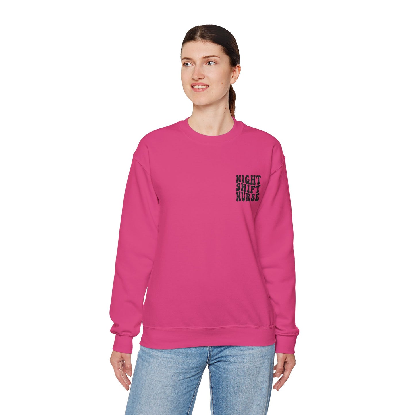 Night Shift Nurse Groovy Embroidered Crewneck Sweatshirt