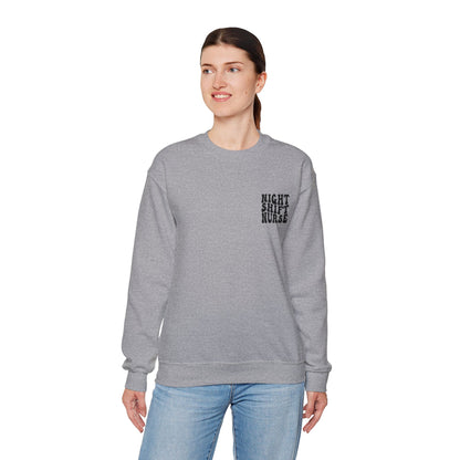 Night Shift Nurse Groovy Embroidered Crewneck Sweatshirt