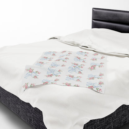Rosa Beaux Blue Velveteen Plush Blanket