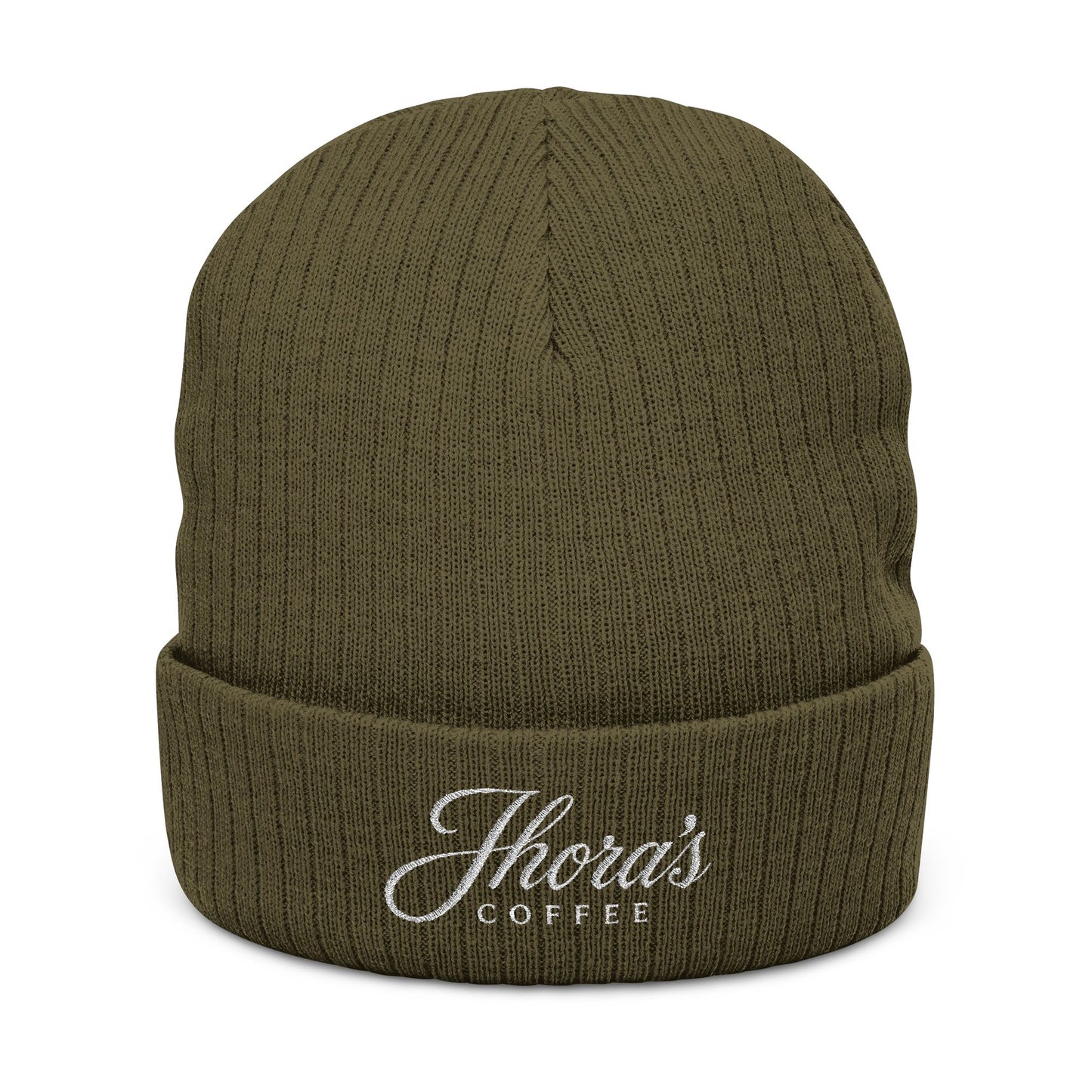Jhora's Coffee Embroidered Ribbed Beanie