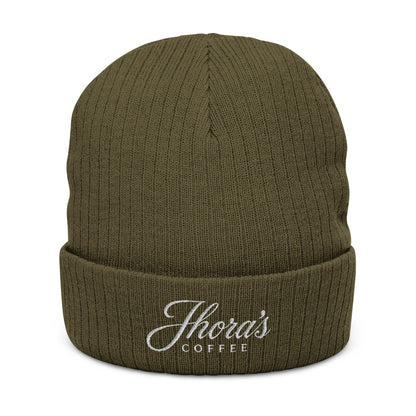Jhora's Coffee Embroidered Ribbed Beanie