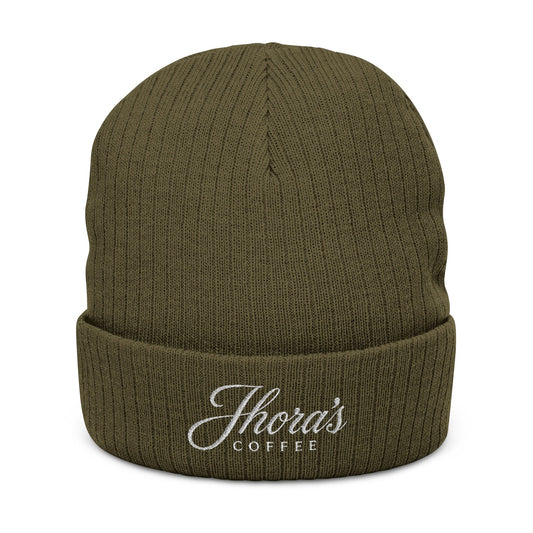 Jhora's Coffee Embroidered Ribbed Beanie