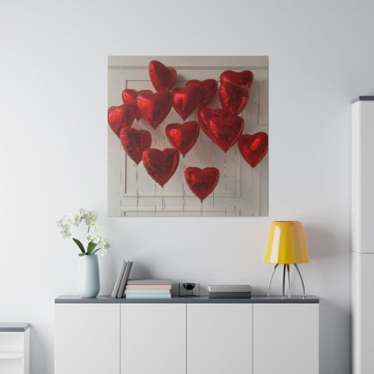 Red Heart Balloons Matte Canvas, Stretched