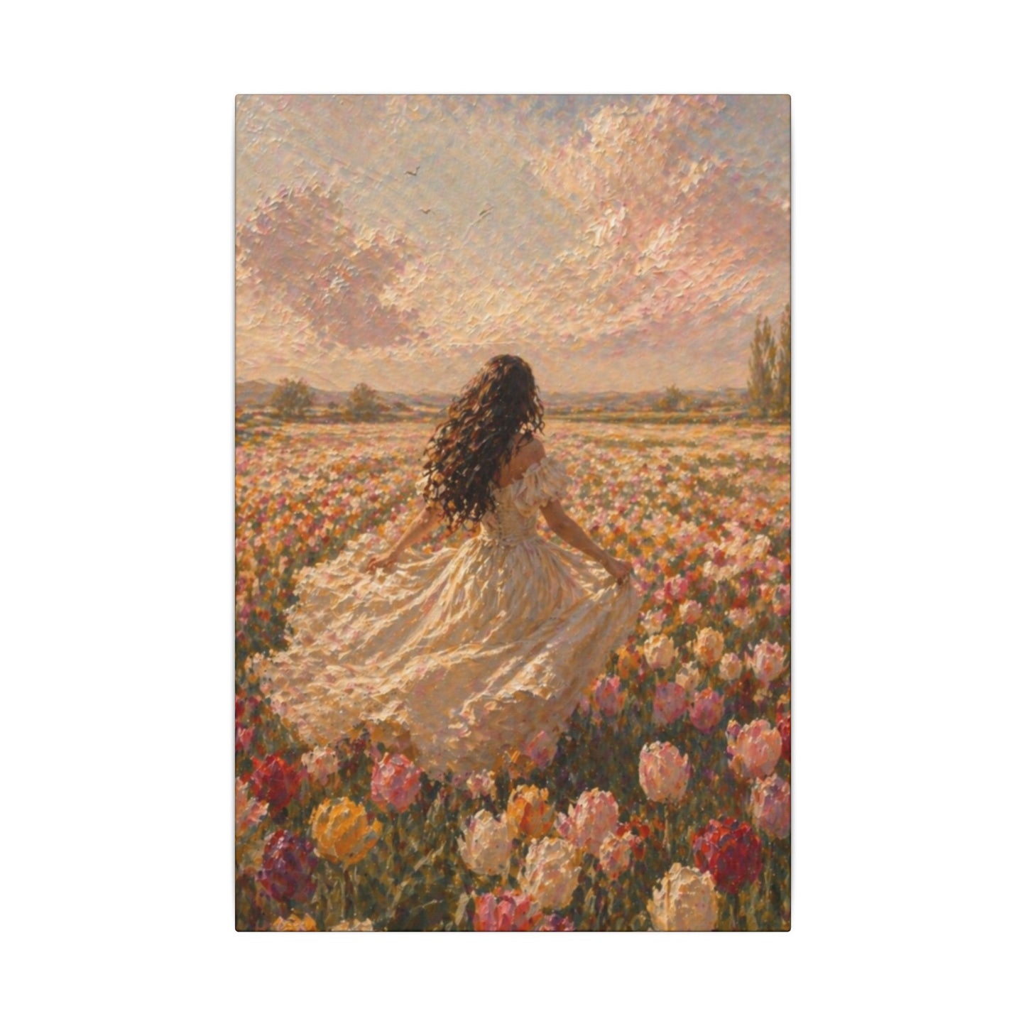 Spring Meadow Canvas Print - Woman in Lavender Field Matte Stretched Wall Art
