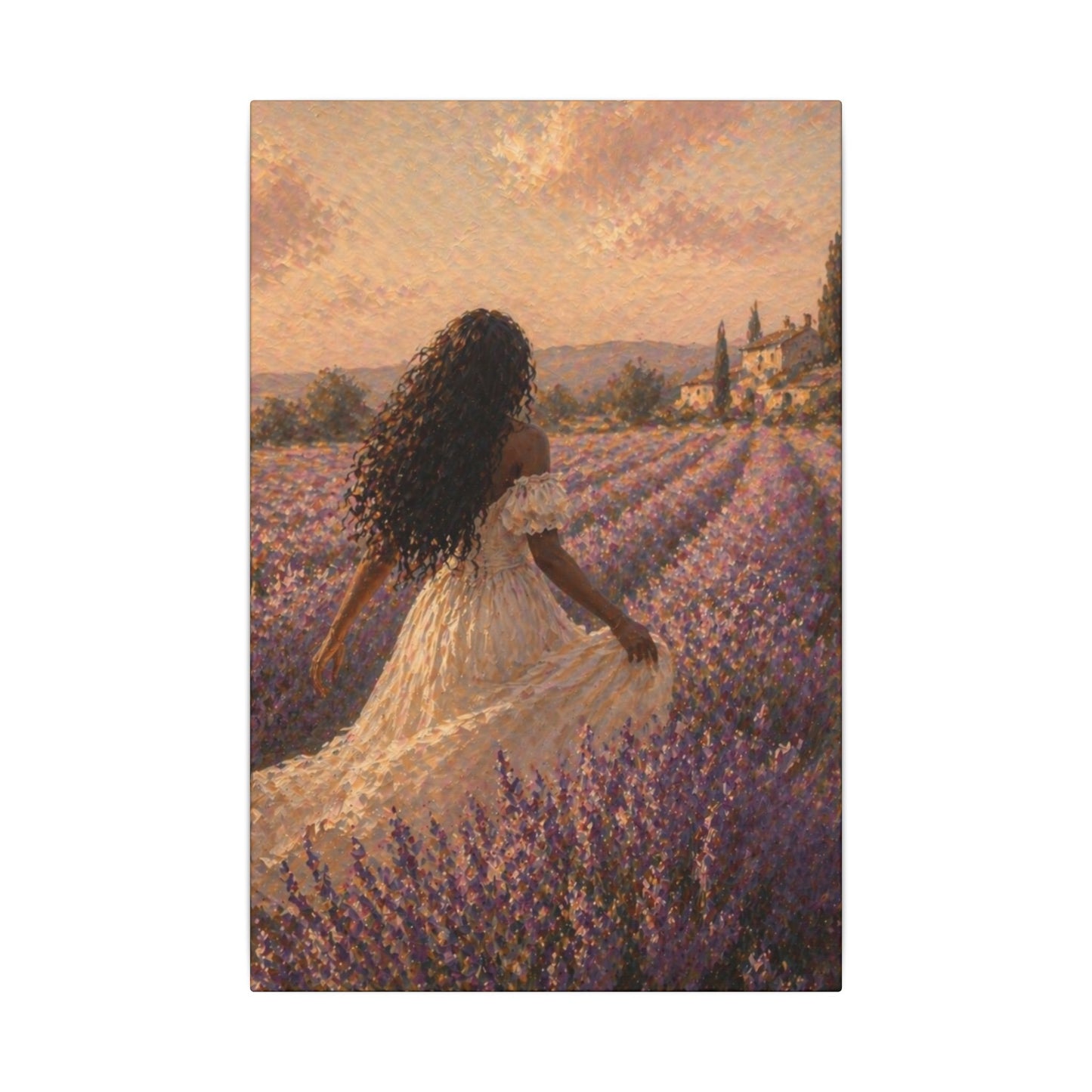 Lavender Field Canvas Print — Woman in Spring Meadow (Matte Stretched)