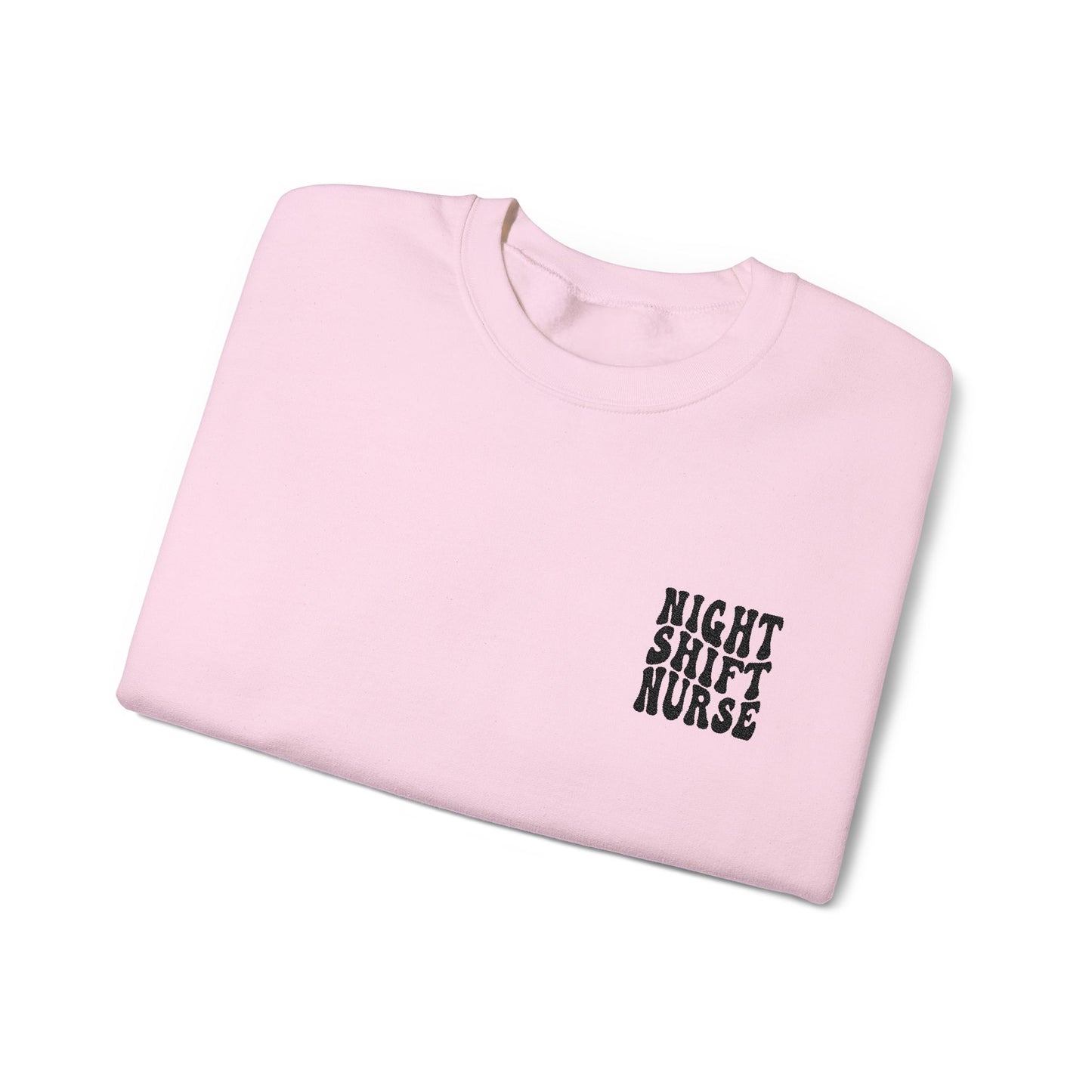 Night Shift Nurse Groovy Embroidered Crewneck Sweatshirt