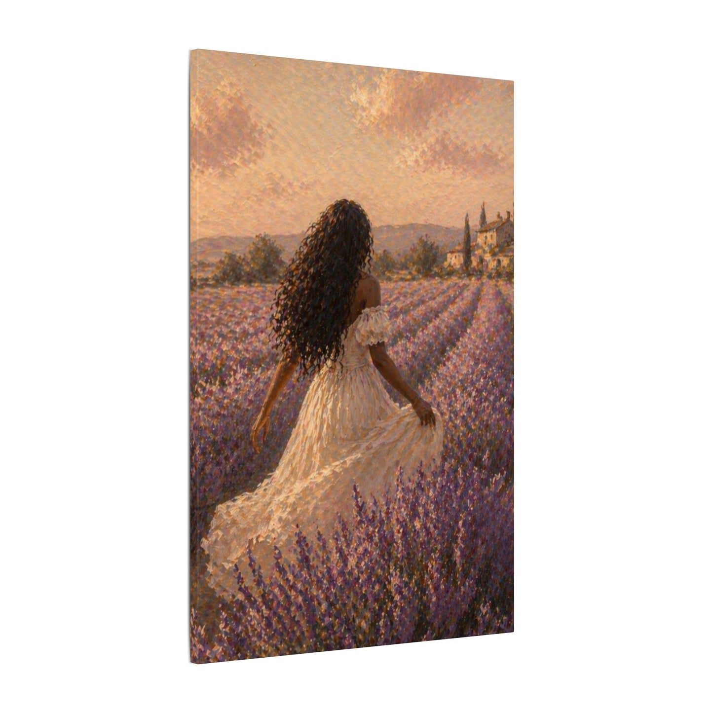 Lavender Field Canvas Print — Woman in Spring Meadow (Matte Stretched)