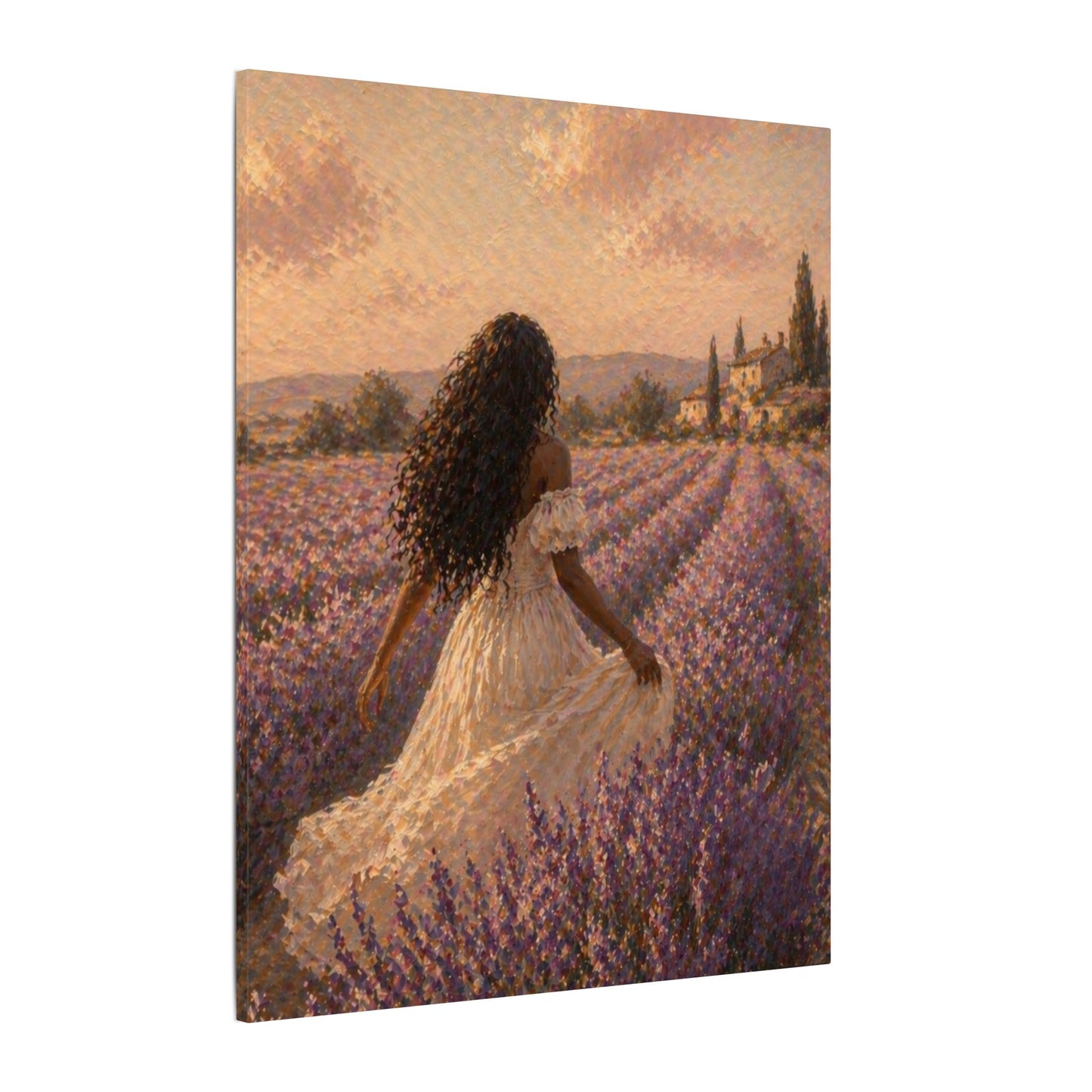 Lavender Field Canvas Print — Woman in Spring Meadow (Matte Stretched)