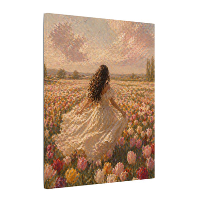 Spring Meadow Canvas Print - Woman in Lavender Field Matte Stretched Wall Art