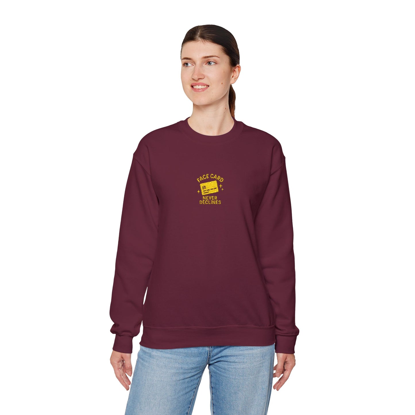 Face Card Never Declines Embroidered Crewneck Sweatshirt