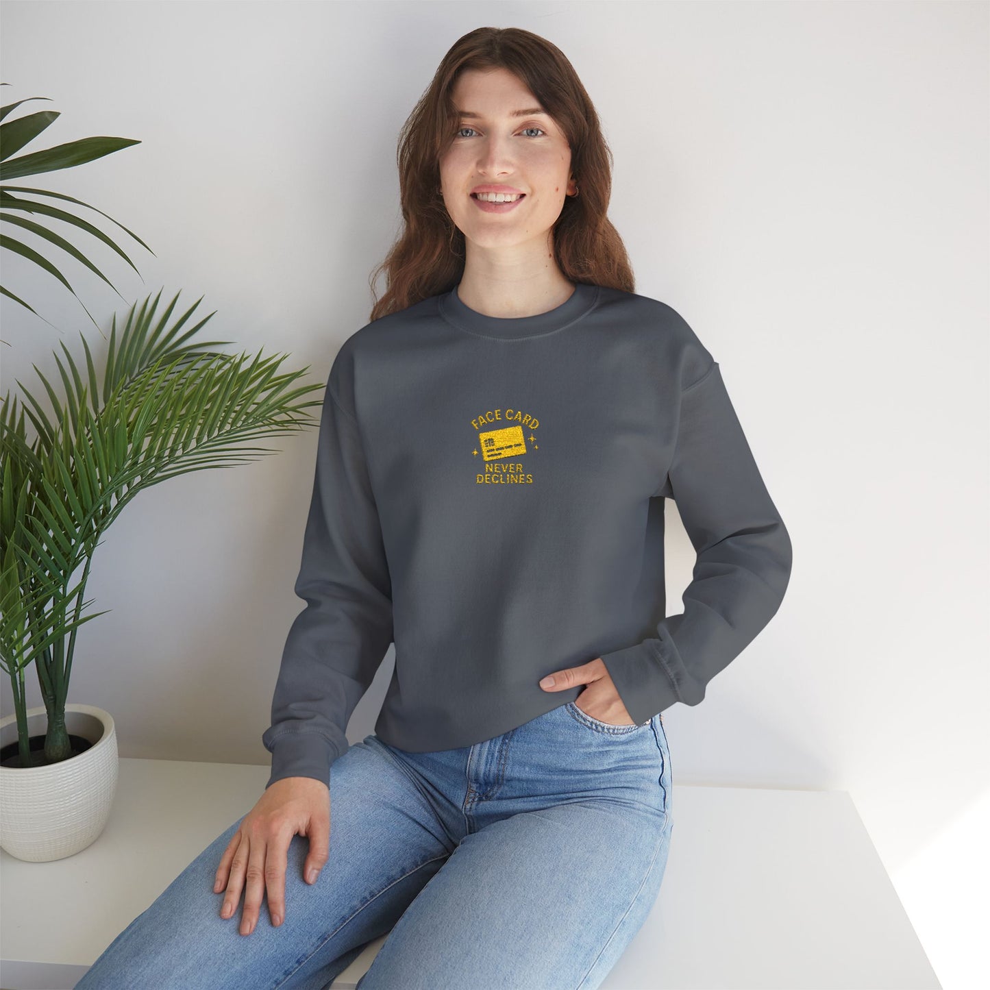 Face Card Never Declines Embroidered Crewneck Sweatshirt