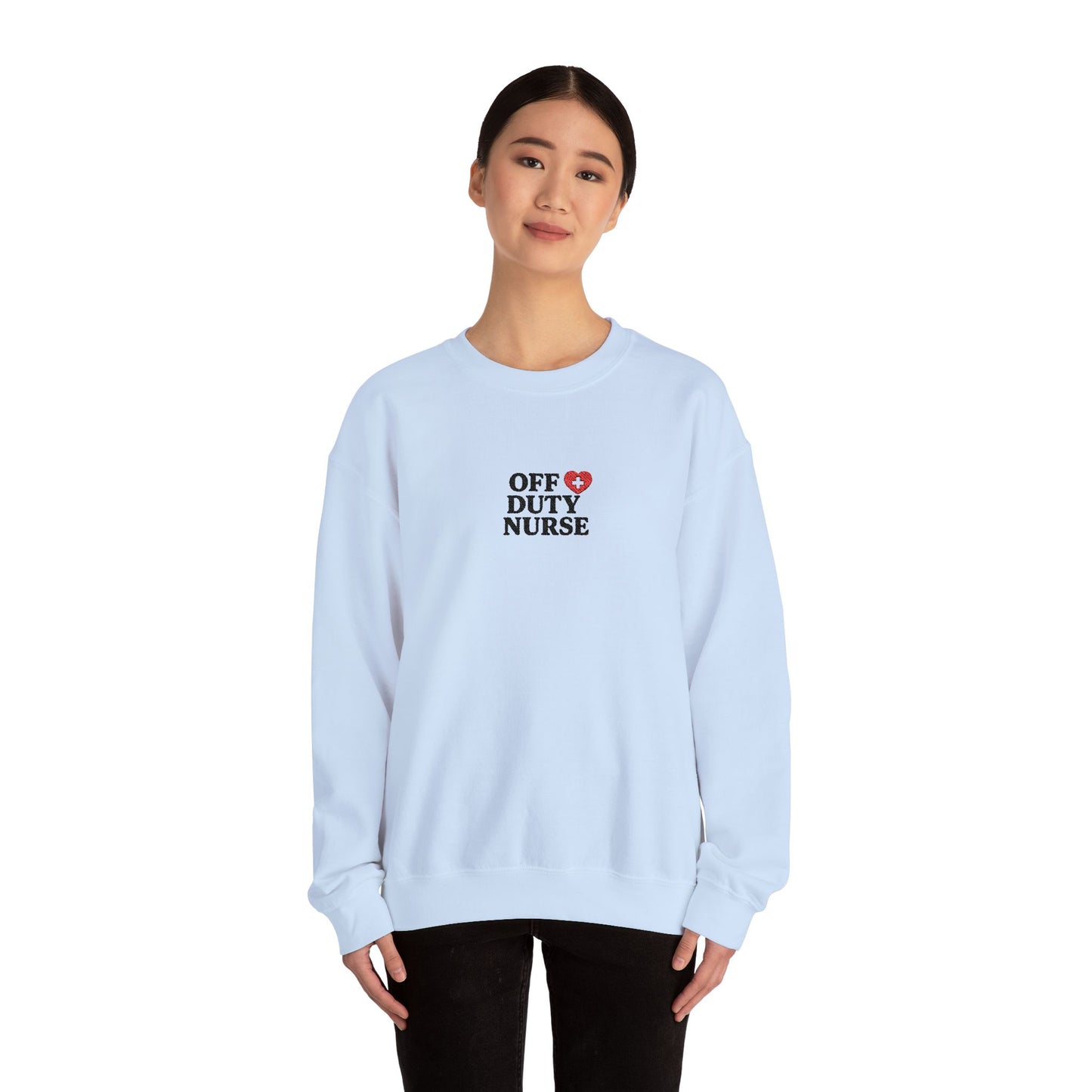 Off Duty Nurse Heart Embroidered Crewneck Sweatshirt