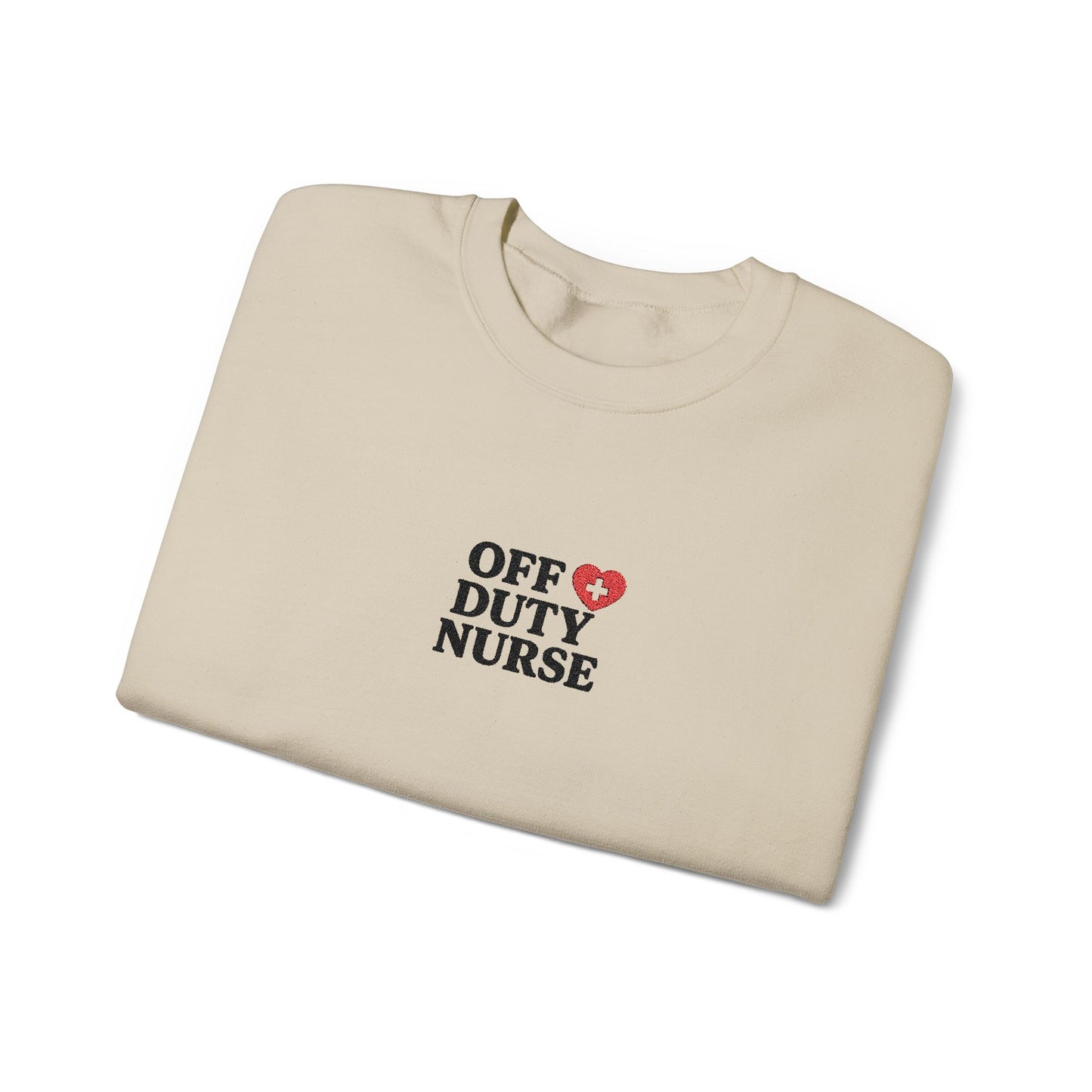 Off Duty Nurse Heart Embroidered Crewneck Sweatshirt